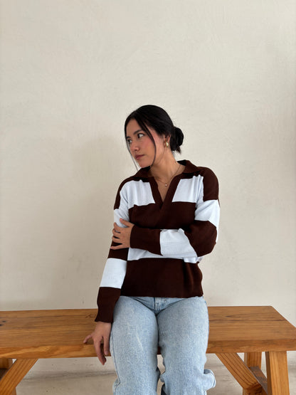SWEATER VALENTINA MARRÓN/CELESTE