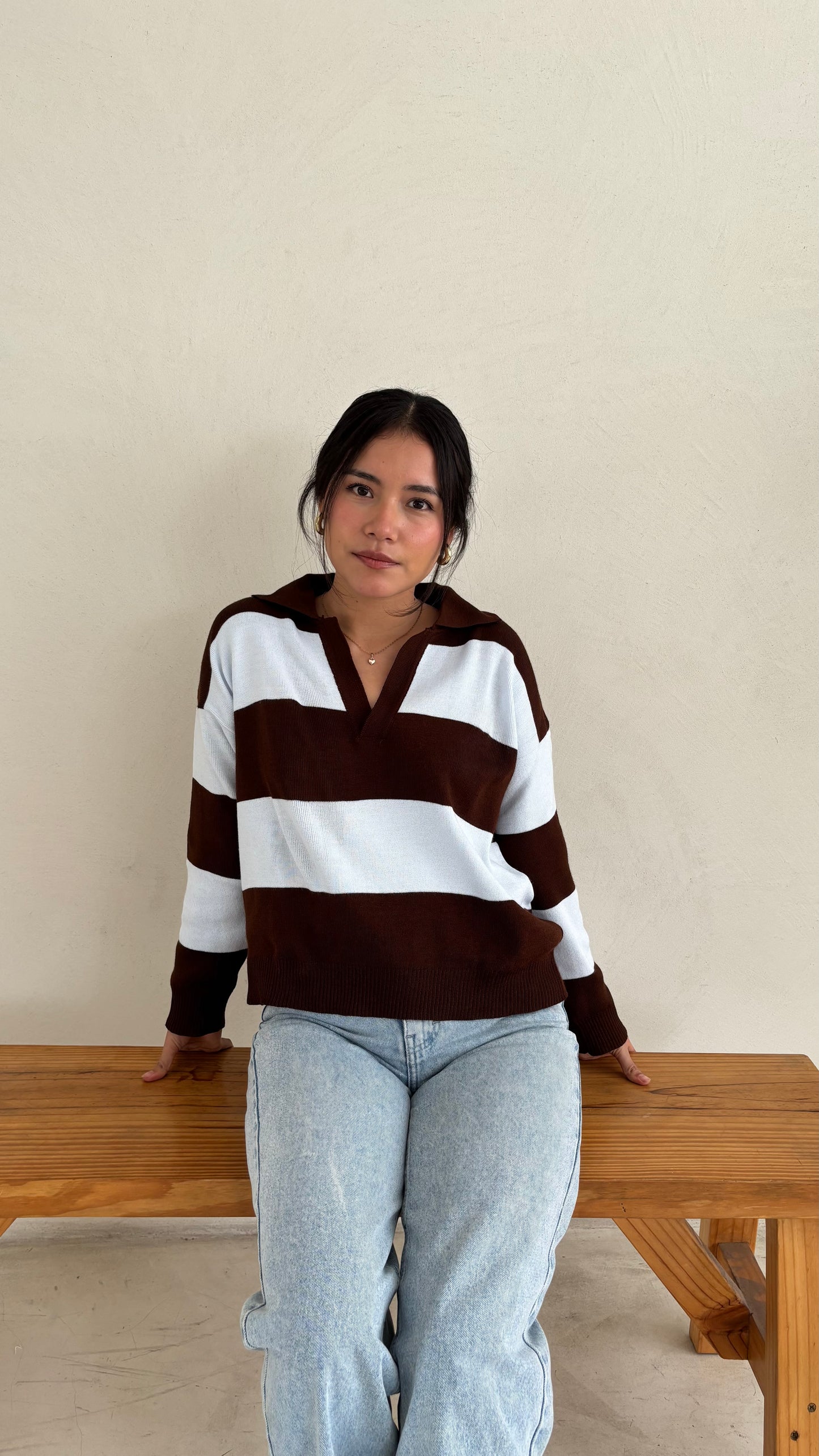 SWEATER VALENTINA MARRÓN/CELESTE
