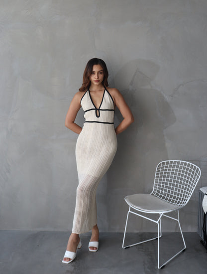 Vestido Almendra Crudo con Negro