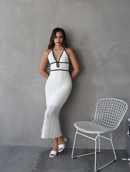 Vestido Almendra Perla con Negro