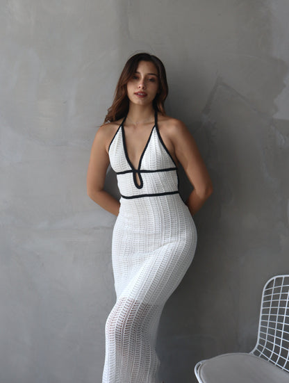 Vestido Almendra Perla con Negro