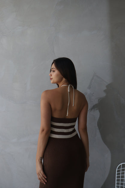 Vestido Vera Marrón con Perla